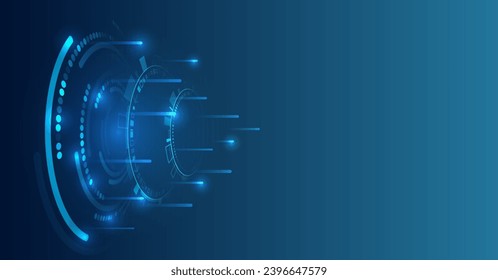 Hi-tech vector illustration with various technology elements. Abstract global sci fi concept. Digital internet communication on blue background. Wide Cyber security internet and networking concept.