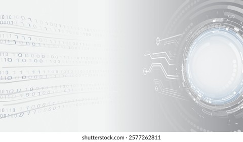 Hi-tech vector illustration with various technology elements. Abstract circuit board. Digital internet communication on grey background. Wide Cyber security internet and networking concept.