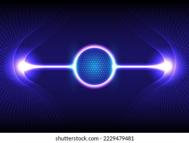 hi  tech world circle The aura from the energy laser beams towards the net the sides  blue gradient background