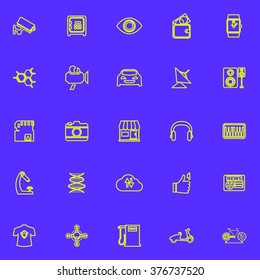 Hitechnology line icons green color, stock vector