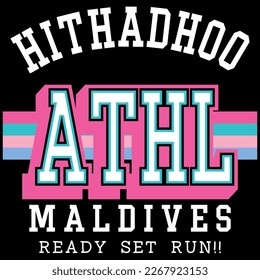 Hithadhoo Beach of Maldives Island Athletic Ready set run College Varsity Style. Spring Summer.