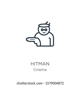 Hitman icon. Thin linear hitman outline icon isolated on white background from cinema collection. Line vector sign, symbol for web and mobile