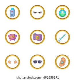 Hitman icons set. Cartoon set of 9 hitman vector icons for web isolated on white background