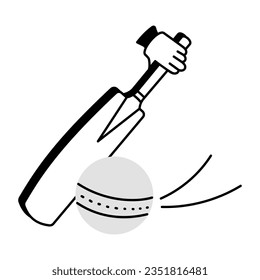 Hitting ball with a bat, hand drawn icon 