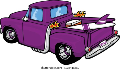 Hitting the beach after getting some serious work done. This clip art piece features a classic dodge truck with surfboard and cooler in the back.