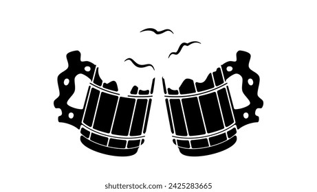 hitting beer mugs, Beer Mugs cheers, black isolated silhouette