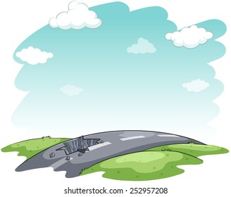 Hitting the road idiom on a white background