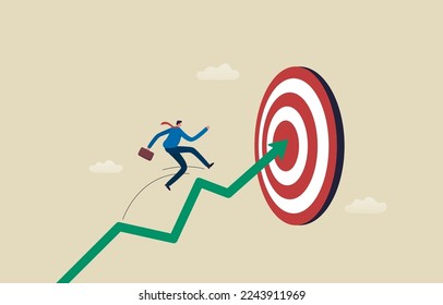Hitting the target. Goal or reaching business target. Businessman on a dart hitting the target.