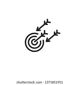 Hitting target line icon. Dart board, arrows, pin, archery. Target concept. Vector illustration can be used for business, marketing, goal, leadership