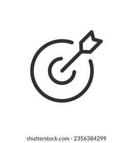 Hitting the target, linear icon. Arrow and target. Line with editable stroke