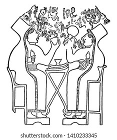 Hittite Women was an ancient Anatolian people who spoke a Hittite language of the Anatolian branch of the Indo European language family, vintage line drawing or engraving illustration.