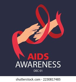 HIV AIDS AWARENEES. hand trying to hold each other with a red ribbon around it vector EPS10