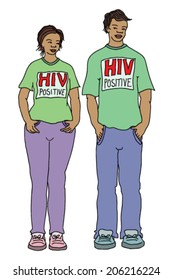 HIV Aids awareness campaign featuring a young African man and woman wearing T-shirts with the slogan HIV positive.