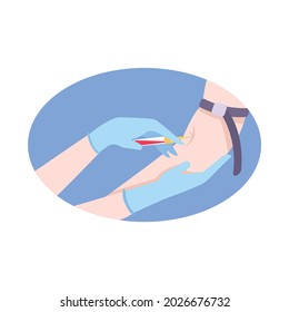 Hiv aids flat composition with human hands with syringe doing drug injection to another hand vector illustration