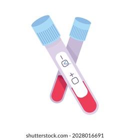 Hiv aids flat composition with pair of test tubes with positive hiv mark vector illustration