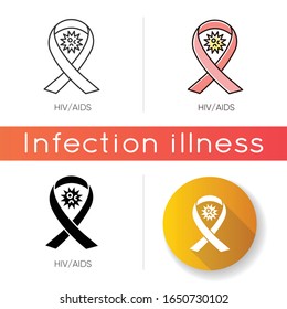HIV, AIDS icon. Linear black and RGB color styles. Human immunodeficiency virus, acquired immune deficiency syndrome. Infectious disease. Awareness ribbon and viral cell isolated vector illustrations