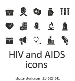 Iconos de VIH y SIDA establecidos. Símbolo del paquete VIH/SIDA elementos vectores para la web infográfica