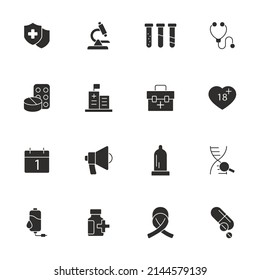 Iconos de VIH y SIDA establecidos. Símbolo del paquete VIH/SIDA elementos vectores para la web infográfica