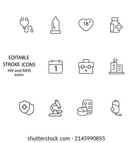 Iconos de VIH y SIDA establecidos. Símbolo del paquete VIH/SIDA elementos vectores para la web infográfica