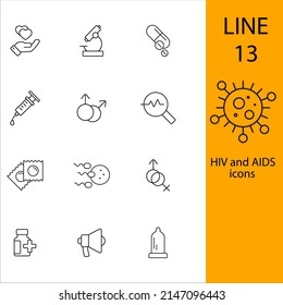 Symbole für HIV und AIDS setzen. HIV/AIDS-Paket-Symbol-Vektorelemente für Infografik-Web