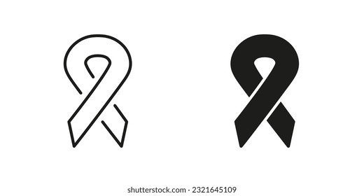 Hiv Awareness Day Symbol Collection. Cancer Ribbon Loop Line and Silhouette Black Icon Set. Support People with Cancer. Hope, Tolerance, Solidarity Campaign Pictogram. Isolated Vector Illustration.