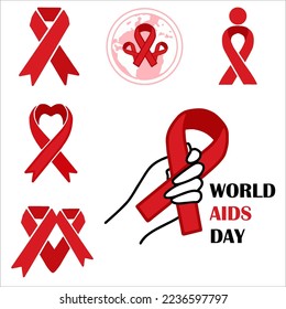 Logo-Set für Hiv-Bewusstsein. Rote Bänder, Welthilfentag-Sammlung