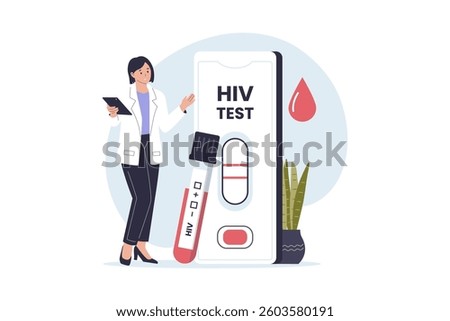 HIV Rapid Test Kit and Diagnosis Process Illustration. Illustrations for websites, landing pages, mobile apps, posters and banners