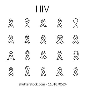HIV related vector icon set. Well-crafted sign in thin line style with editable stroke. Vector symbols isolated on a white background. Simple pictograms.