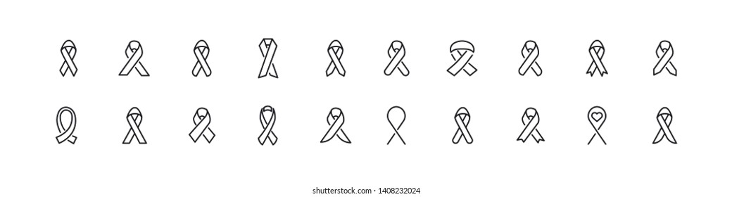 HIV related vector icons. Set of 20 vector thin line signs. Exclusive simple pictograms for web and mobile. Vector illustration isolated on a white background. Outline icons. 