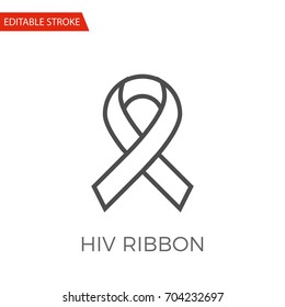 Hiv Ribbon Thin Line Vector Icon. Flat Icon Isolated On The White Background. Editable Stroke EPS File. Vector Illustration.