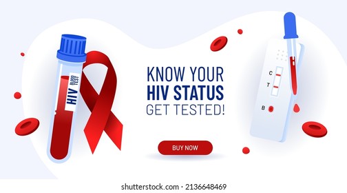  HIV Self And Lab Test. Express Home Kit For Self Analysis And Hospital Testing. Rapid Exam For AIDS Prevention. Modern Vector Illustration Concept For Landing Or Website