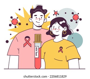 HIV Test. AiDs, Immunodeficiency Virus Laboratory Diagnostic. Dangerous Disease Transmission Awarenss. Flat Vector Illustration