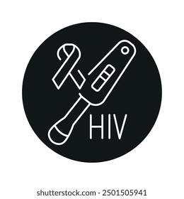 Icono negro de la línea de la prueba del VIH. Signo de la enfermedad humana para la página del Web, App móvil, Botón, logotipo. Vector Botón aislado. Trazo editable.