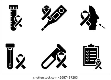 Conjunto de iconos lineales de prueba de VIH. Examen de sangre de laboratorio. Prueba rápida para el SIDA. Cheque médico. Ilustración vectorial sobre fondo blanco