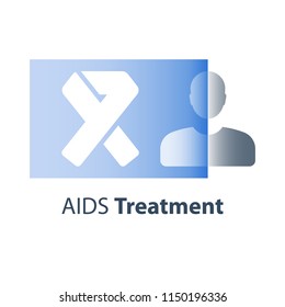 HIV test positive concept, human immunodeficiency virus, AIDS help and support, medical exam, ribbon symbol, diagnosis and therapy, health care, treatment program, vector flat icons
