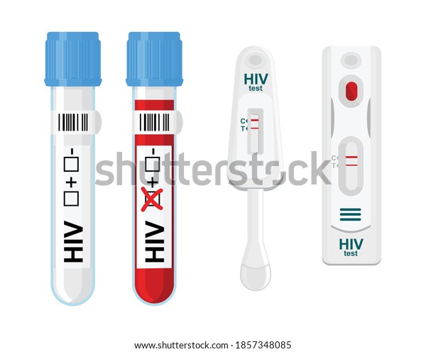 HIV test and\
self-test kit with laboratory blood test tube. Prevention of AIDS.\
Home testing and diagnosis of immunodeficiency virus Various types\
of medical instruments.