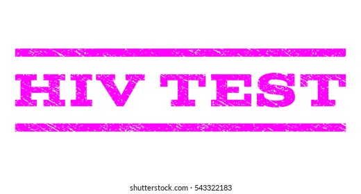 HIV Test watermark stamp. Text caption between horizontal parallel lines with grunge design style. Rubber seal stamp with dust texture. Vector magenta color ink imprint on a white background.