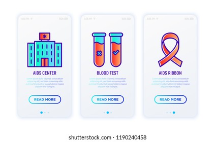 HIV thin line icons set: AIDS center, AIDs ribbon. Vector illustration.