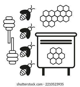 hive bee honeycomb icon. Vector illustration. Stock image. 