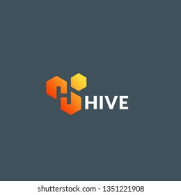 Hive Cells Absrtract Vector Sign, Symbol or Logo Template. Honey Comb with Incorporated Letter H. Gradient Icon with Modern Typography. Premium Dark Background.