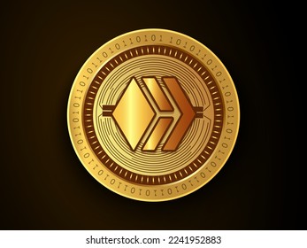 Hive (HIVE) crypto currency symbol and logo on gold coin. Virtual money concept token based on blockchain technology. 