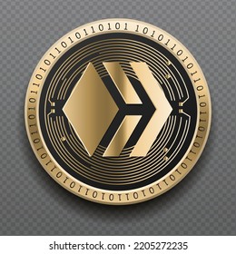 Hive (HIVE) cryptocurrency golden coin isolated in transparent background. Virtual currency token symbol vector illustration based on cryptography and block chain technology.