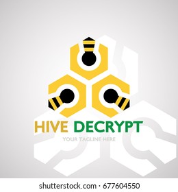 Hive Decrypt Logo Design for Creative Business, Security Company, Information Technology Encoding Algorithm, etc. Vector Logo Template.