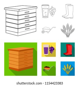 Hive, grapes, boots, wheelbarrow.Farm set collection icons in outline,flat style vector symbol stock illustration web.