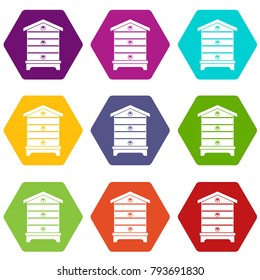 Hive icon set many color hexahedron isolated on white vector illustration