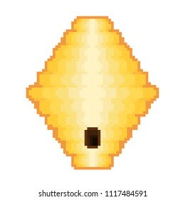 Hive Pixel art. Bee house on white background. Vector illustration
