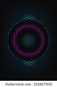 Hive texture abstract background, Black polygon futuristic and glow neon light vector graphic