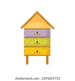Hive. Wooden multicolored beehive. A large house for bees made of wood. Vector illustration isolated on a white background