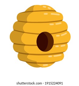 Hive. Yellow beehive. Home of the wasp and insect. Element of nature and forests. Honey production. Flat cartoon illustration isolated on white