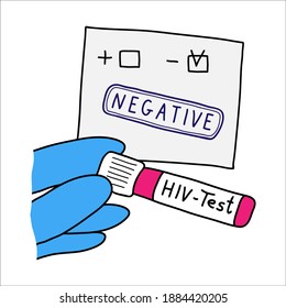 Hiv-test in doctors hand vector illustration. Paper with test result